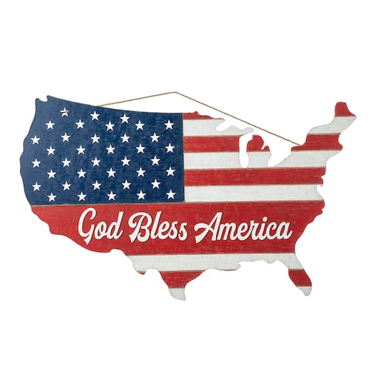 Glitzhome® 32.5" Wooden Patriotic America Map Wall Décor